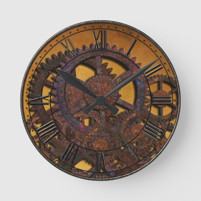 Steampunk Rusty Gears Round Clock (Front)