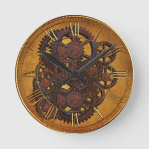 Steampunk Rusty Gears Round Clock