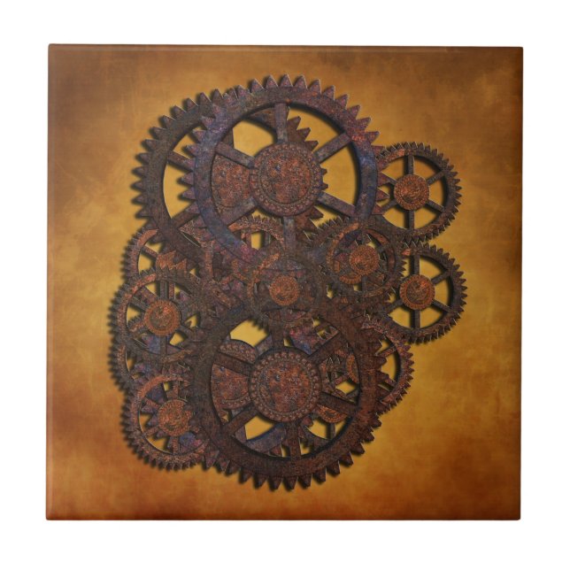 Steampunk Rusty Gears Tile (Front)