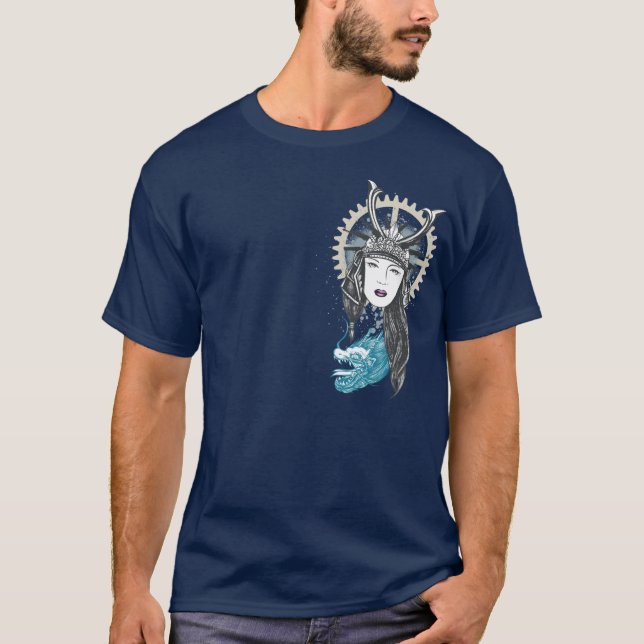 Steampunk Samurai Girl with Dragon T-Shirt (Front)