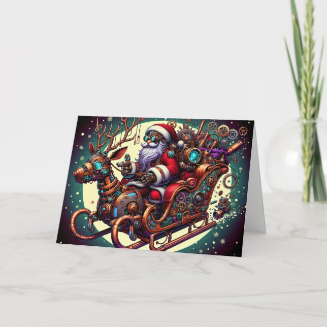 Steampunk Santa Claus Christmas Holiday Card (Front)