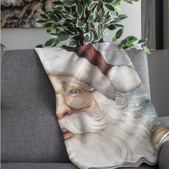 Steampunk Santa Claus Clock Work and Snowy Trees Sherpa Blanket (Cute watercolor steampunk Santa Claus sherpa blanket for the winter holiday decor and Christmas.)