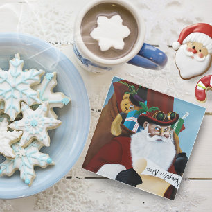 Steampunk Santa Victorian Christmas Fantasy Art Glass Coaster