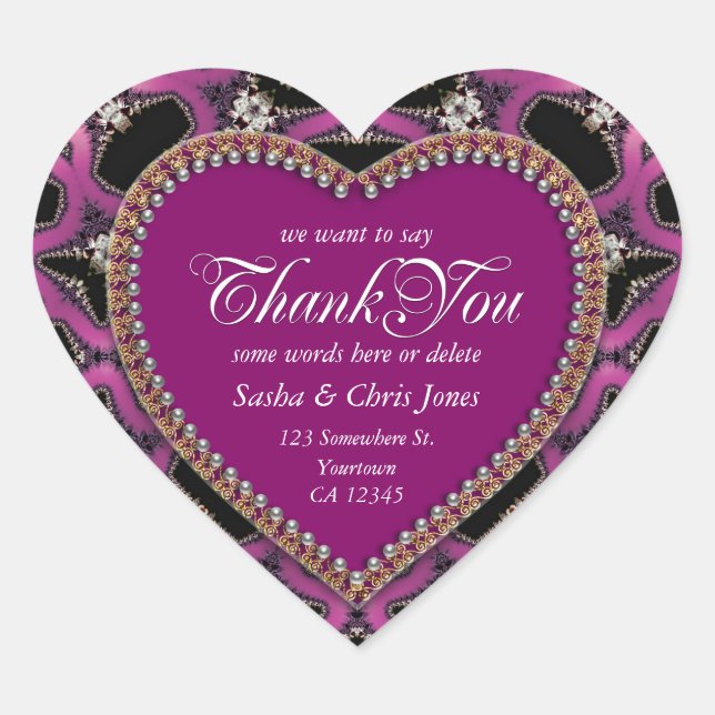 Steampunk Sassy Pink Thank You Love Heart Stickers (Front)