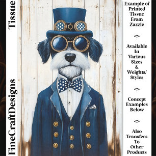 Steampunk Schnauzer Dog, Navy Blue DE7 Decoupage Tissue Paper