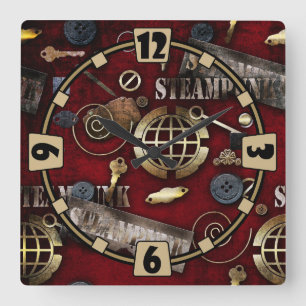 Steampunk, scrapbooking square wall clock