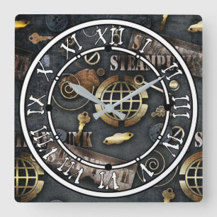 Steampunk, scrapbooking square wall clock