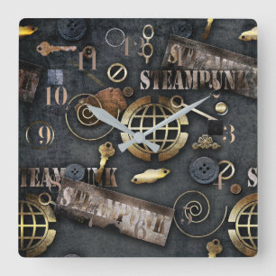 Steampunk, scrapbooking square wall clock