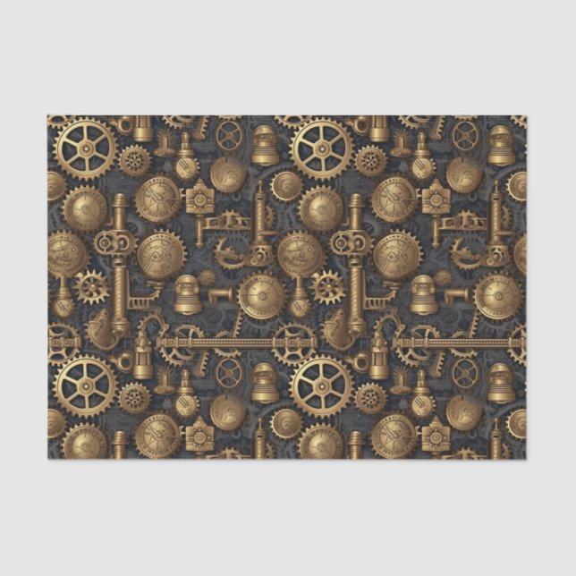 Steampunk screws and gears pattern tissue paper (Front)