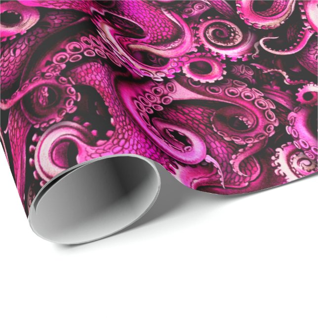 Steampunk Sea Life Pink Octopus Tentacles Wrapping Paper (Roll Corner)