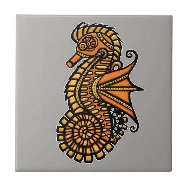 Steampunk Seahorse Ceramic Tile (Front)