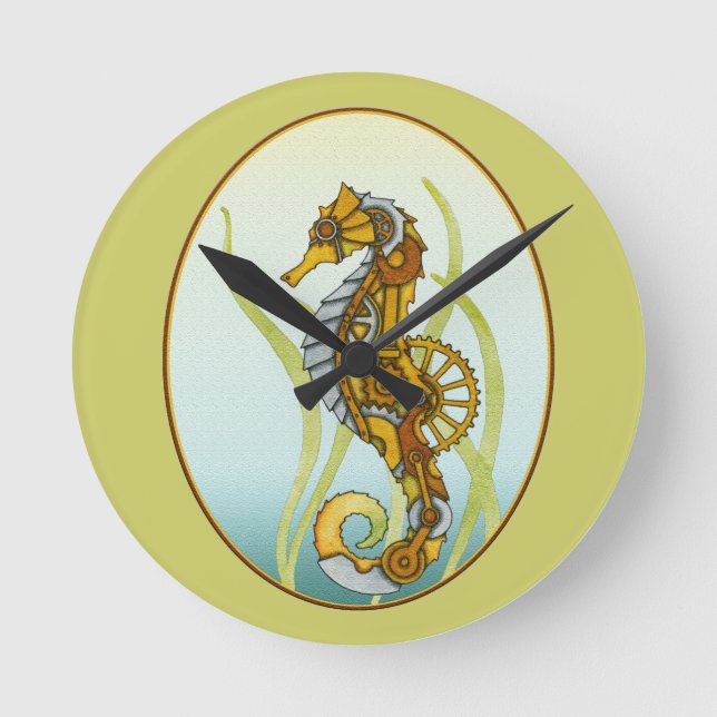Steampunk Seahorse Round Clock (Front)
