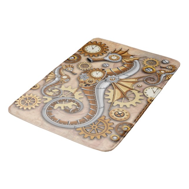 Steampunk Seahorse Vintage Surreal Art Bath Mat (Angled)