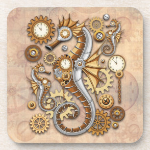 Steampunk Seahorse Vintage Surreal Art Coaster