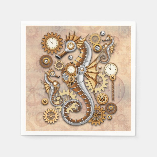 Steampunk Seahorse Vintage Surreal Art  Napkin (Front)