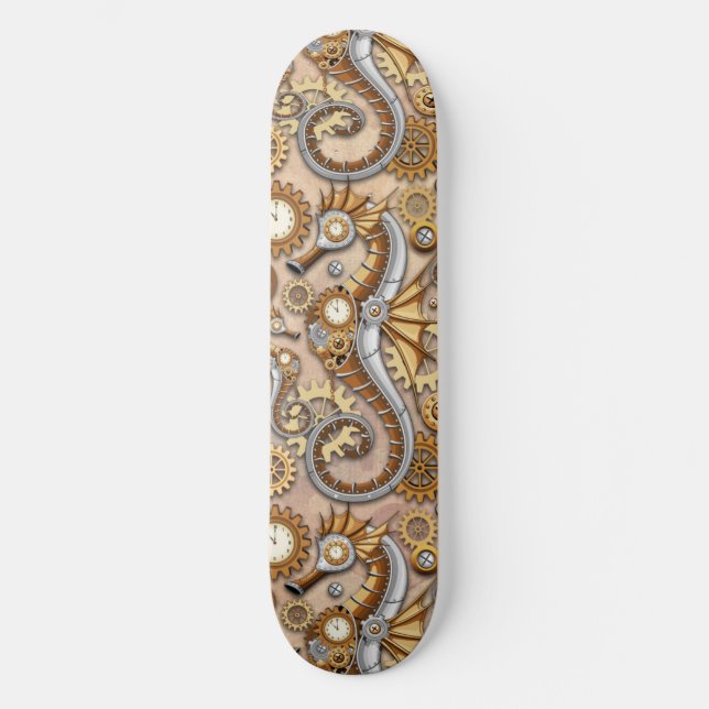 Steampunk Seahorse Vintage Surreal Art  Skateboard (Front)