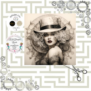 Steampunk Sepia Blonde Lady Decoupage Tissue Paper