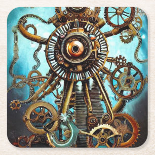 Steampunk Ship Wheel Eye Square Paper Coaster