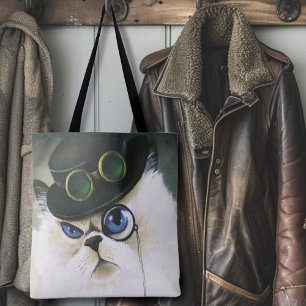 Steampunk Siamese Persian Cat Tote Bag