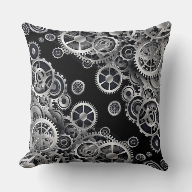 Steampunk Silver Gears 2 Cushion (Front)