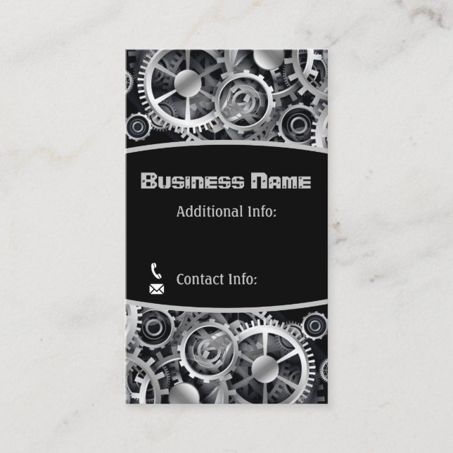 Steampunk Silver Gears 4 Business Card (Front)