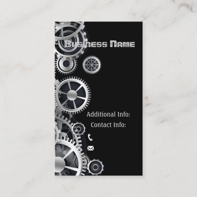Steampunk Silver Gears 6 Business Card (Front)