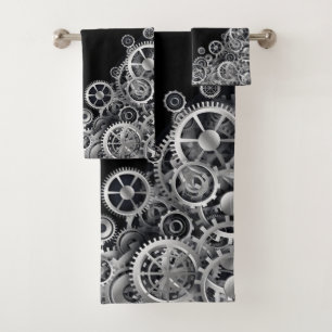Steampunk Silver Gears Bath Towel Set
