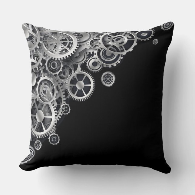 Steampunk Silver Gears Cushion (Front)