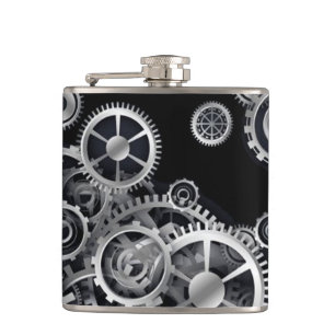Steampunk Silver Gears Hip Flask