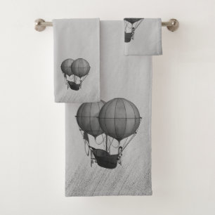 Steampunk Silver Hot Air Balloons with Ship Bath Towel Set