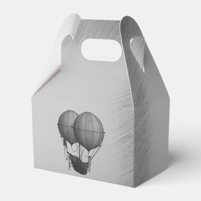Steampunk Silver Hot Air Balloons with Ship Favour Box (Front Side)