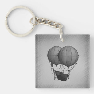 Steampunk Silver Hot Air Balloons with Ship Key Ring