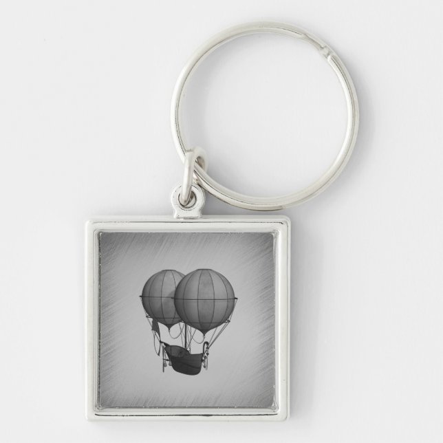 Steampunk Silver Hot Air Balloons with Ship Key Ring (Front)