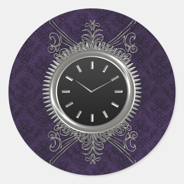 Steampunk Silver Metal Clock Classic Round Sticker (Front)