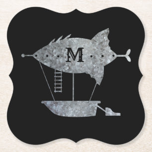 Steampunk Silver Zinc Airship Custom Monogram Paper Coaster
