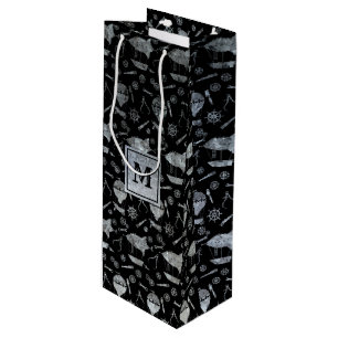 Steampunk Silver Zinc Airships Monogram Block Wine Gift Bag