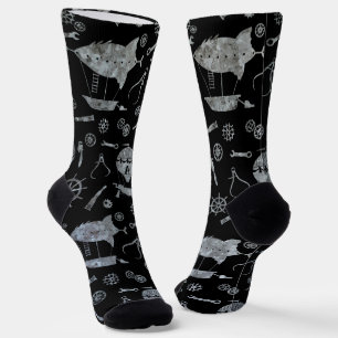 Steampunk Silver Zinc Airships Subtly Monogrammed Socks
