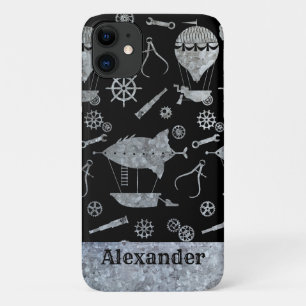 Steampunk Silver Zinc Airships Theme Custom Name iPhone 11 Case