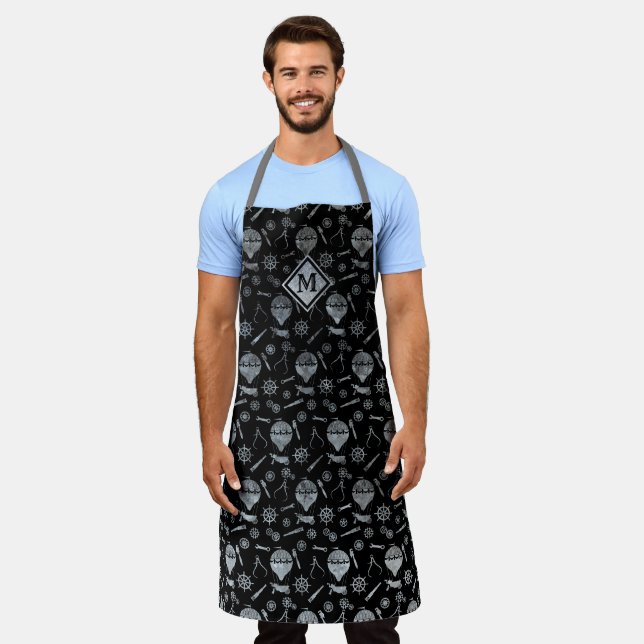 Steampunk Silver Zinc Balloon Theme Monogram Apron (Worn)