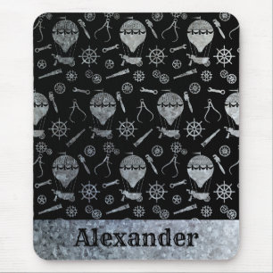 Steampunk Silver Zinc Balloons Custom Name Mouse Pad
