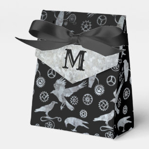 Steampunk Silver Zinc Gears and Crows Monogram Favour Box