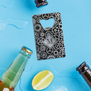 Steampunk Silver Zinc Gears Custom Monogram