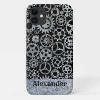Steampunk Silver Zinc Gears Custom Name