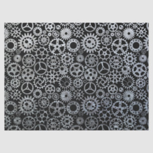 Steampunk Silver Zinc Gears Tissue Paper