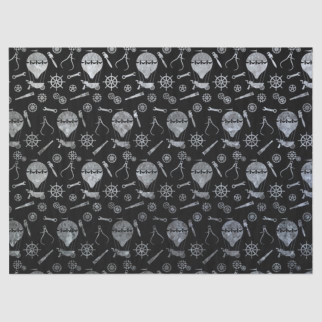 Steampunk Silver Zinc Hot Air Balloons Tissue Paper (Front)