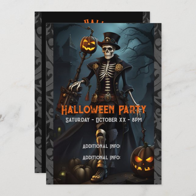 Steampunk Skeleton Invitation (Front/Back)