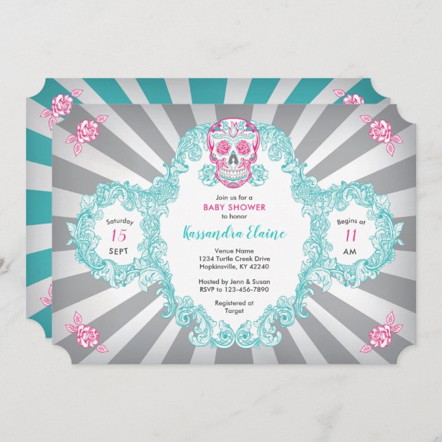 Steampunk Skull Burst Baby Shower Invitation (Front/Back)