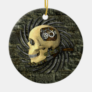 Steampunk Skull Ceramic Tree Decoration