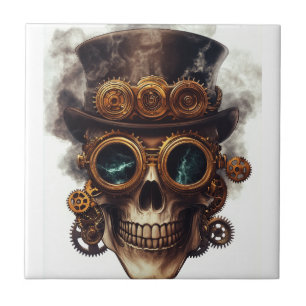 Steampunk Skull Engine Ceramic Tile