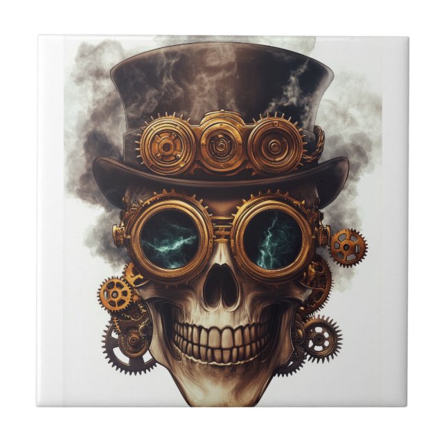 Steampunk Skull Engine Ceramic Tile (Front)